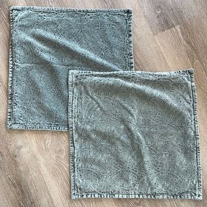 Set of 2 Pottery Barn sage muted green pillow covers shams distressed pattern